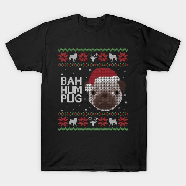 Ugly Christmas Sweater Bah Hum Pug Dog T-Shirt by HolidayoftheWeek